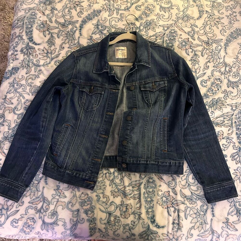 Old Navy Women's Blue Denim Jacket Size L Button-Front Casual Short